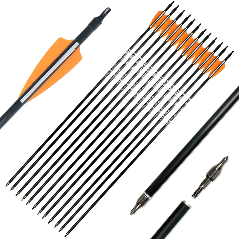 TIGER ARCHERY 30inch Fiberglass Arrow with Replaceable Arrowhead Spine 500 for Recurve and Compound Bow Hunting and Practice Hunting (Orange White 30)