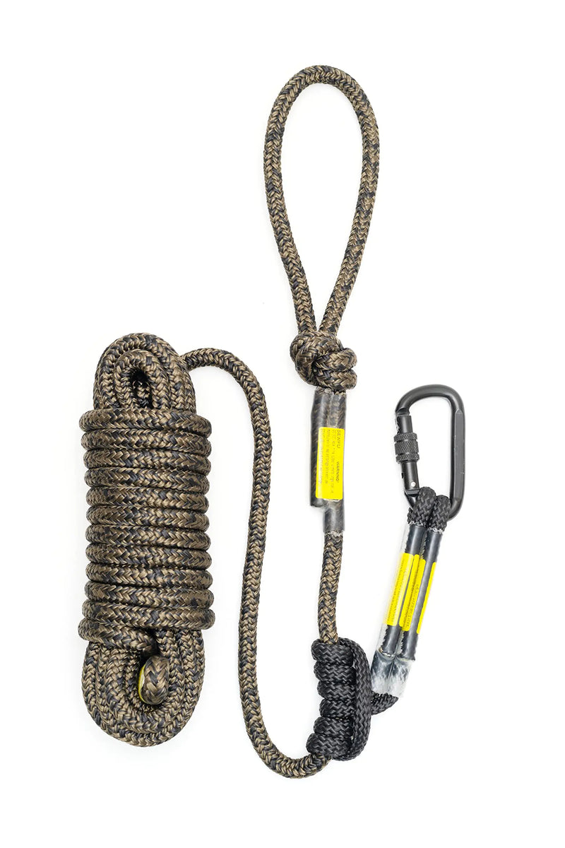 SENFU Hunting Safety Linemans Rope 30ft with Prusik Knot and Single Carabiner for Hunter Climbing Tree Stand Hanging Ladder Stand or Bow LifelineFall Protection When Hunting on Stands