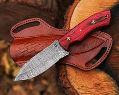 ADAM KNIVES Fixed Blade Damascus Steel Hunting Knife with Leather Sheath 9 Full Tang Hunting Skinning KnifeNon-Slip Wooden HandleCamping Knife