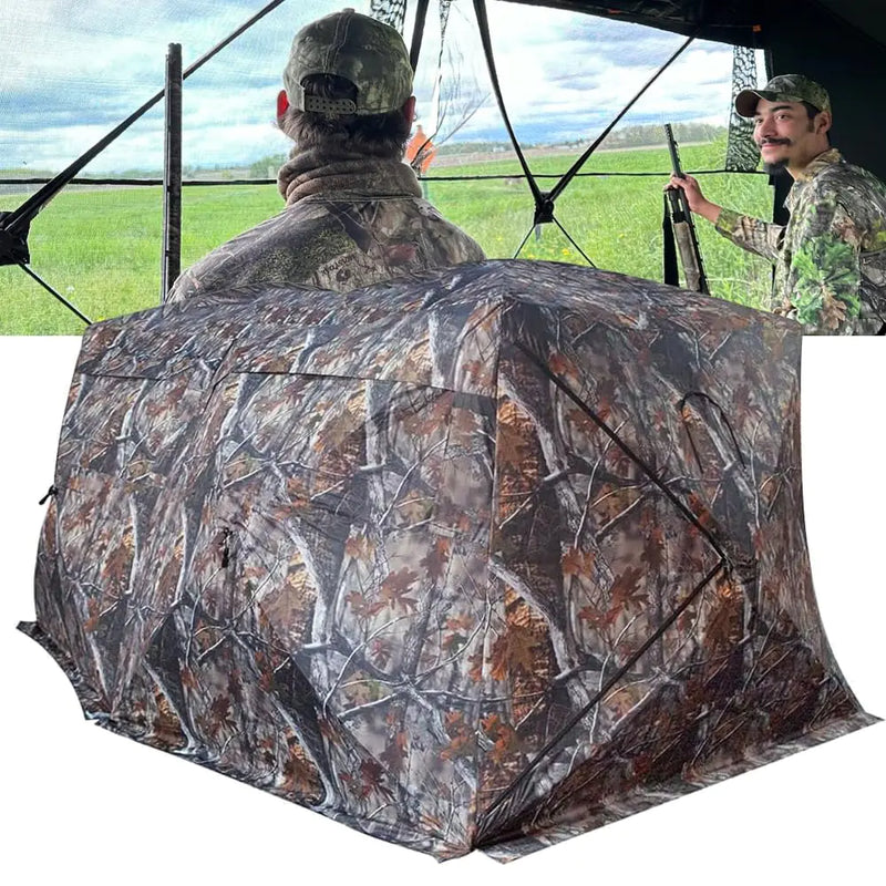 THUNDERBAY Bunkhouse Pop Up Portable Side-by-Side See Through Hunting Blind 6 Person Wide Bottom 360 Degree See Through Hunting Tent Footprint: 180