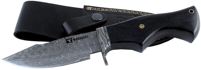 Moorhaus Handmade Damascus Bushcraft Knife with Leather Sheath Fixed Blade Hunting Knives for Men Handmade with Damascus Steel Raindrop Pattern Perfect for Survival Camping Hunting