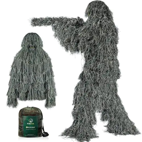 Kalkal DIY Ghillie Suit 3D Camouflage Hunting Apparel Ghillie Suit for Men Double-Stitched Design Adults Youth Woodland Gilly Suit for Halloween Costume Wildlife Photography Hunting