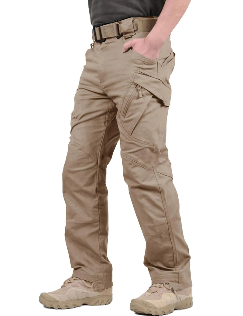 TACVASEN Mens Tactical Pants Cotton Winter Work Pants 9 Pockets Hiking Pants Stretch Cargo Pants Outdoor Workout Pants Hunting Pants Hunting Khaki 32
