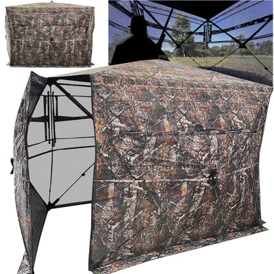 CROSS MARS Full Open Door 2-3 Person 360 Degree See Through Ground Hunting Blind Camouflage Pop Up Duck Turkey Deer Hunting Blinds Tent