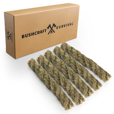 Buschcraft Survival Jumbo Jute Rope - Waterproof Tinder Rope 5 Pack - Camping and Backpacking Fire Starter