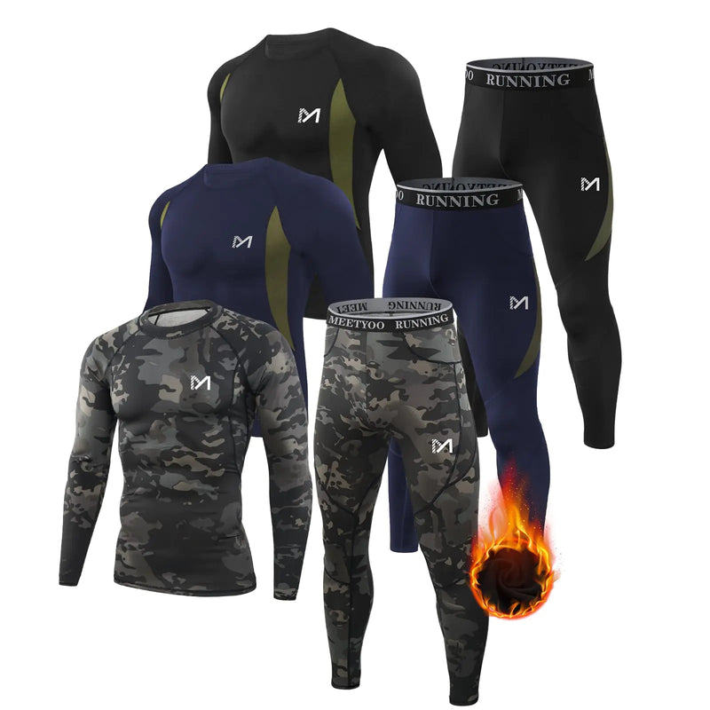 MEETYOO Thermal Underwear for Men Long Johns Fleece Lined Hunting Gear Bottom Top Set Base Layer Cold Weather
