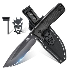 Purple Dragon Black-Grey Survival Knife with Kydex Sheath Full Tang Fixed Blade Hunting Knife Made from a Single Piece of D2 Steel Field Knife for Bushcraft Camping and Hunting Gifts for Men