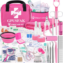 GPUSFAK 136pcs Pink Pet First Aid Kit for Dogs and Cats - Pet Emergency Kit for Camping Hiking Traveling Hunting
