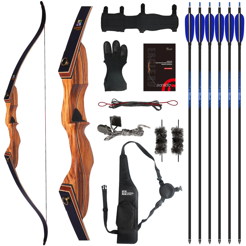 Sanlida Eagle X9 New 58” RTH Standard Hunting Recurve Bow and Arrow Set for Adults and Hunters Wooden Takedown Hunting Recurve Bows Package for Outdoor Hunting and Practice (30 Lbs Right Hand)