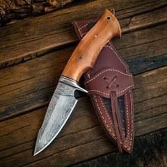 BIGCAT ROAR Handmade Damascus Hunting Knife - Bushcraft Fixed Blade Hunting Knife with Sheath and Olive Wood Handle - 10″ EDC Skinning Knife - Predator Hunter